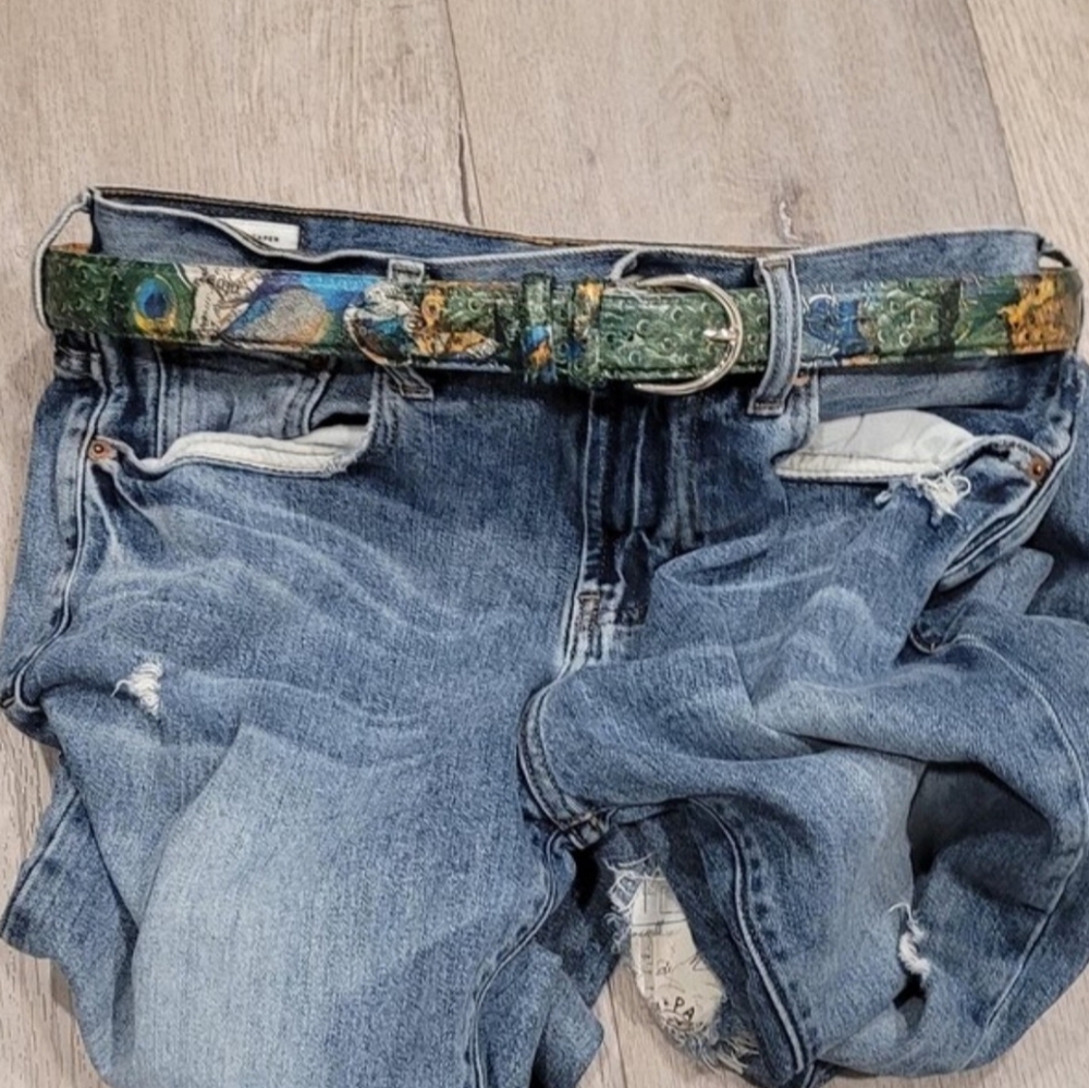 Peacock Leather Belt Vintage Boho Script Artisan Rare Retro M Gift Women Jeans